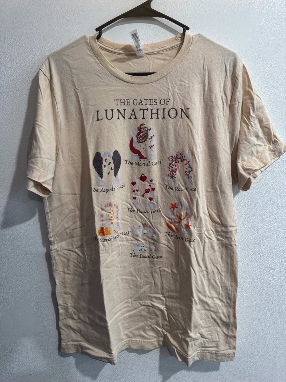 Bella Canvas Cream 'The Gates of Lunathion' Graphic Short-Sleeve Tee size Large